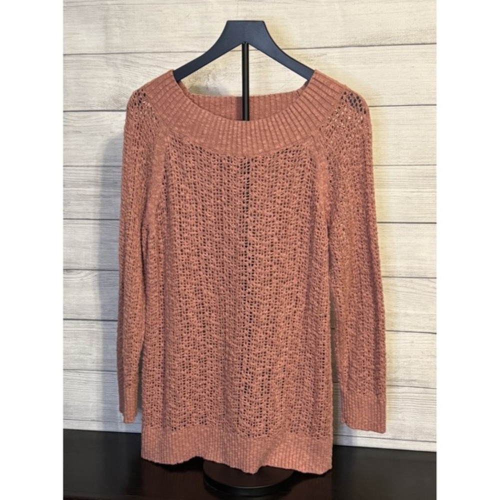LOFT Outlet Women's XL Rose Pink Crochet Knit Sweater Cotton Blend